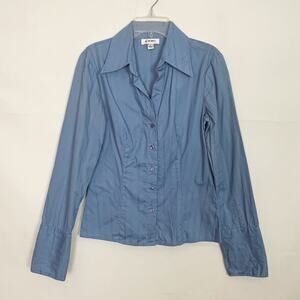 B Works Vintage Y2K Blue Button Down Long Sleeve Top Size Small